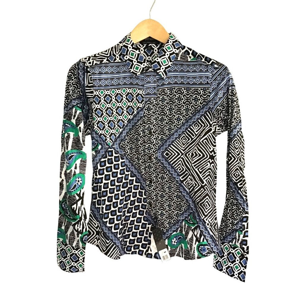 PAPERWHITE- Womens Italian Art Deco Multi-Colored Long-Sleeve Shirt size 4 - Fab